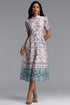 Rojo Resort Flowy Short Sleeve Floral Print Lace Midi Dress