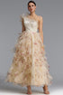 Nesya Classic One Shoulder Ruffle Floral Print Organza Maxi Dress
