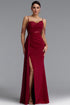 Vida Elegant Spaghetti Strap Tassel Ruched High Slit Red Lace Maxi Dress