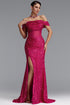 Ziska Classic Off Shoulder Corset Sequin High Slit Rose Pink Maxi Dress