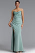 Lakei Classic Strapless Beaded Ruched High Slit Satin Mermaid Maxi Dress