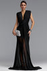 Glenda Chic Contour Ruched Drape Knit Black Maxi Dress
