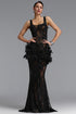Uniena Romantic Contour Embellished Floral Lace Black Maxi Dress