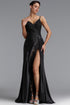 Eleanore Elegant V Neck Thin Strap Lace High Slit Maxi Dress