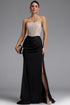Niki Elegant Strapless Rhinestone Corset Satin Slit Maxi Dress