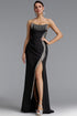 Nina Sexy Strapless Rhinestone Fringe High Slit Black Mermaid Maxi Dress