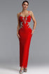Ibbie Sexy Spaghetti Strap V Neck Rhinestone Bandage Maxi Dress