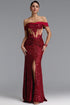 Panra Classic Off Shoulder Lace Sequin Slit Maxi Dress
