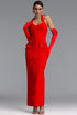 Classic V-Neck Halter Floral Rhinestone Bandage Maxi Dress