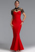 Opal Romantic Contour Strapless Pearl Shoulder Chain Bandage Red Maxi Dress