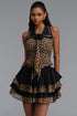 Milena Sexy Sleeveless Floral Tiered Ruffle Leopard Print Chiffon Top and Skirt Two Piece Set