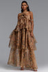 Sapphire Resort Flowy Sleeveless Floral Print Woven Brown Maxi Dress