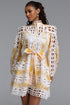 Raola Resort Flowy Long Sleeve Cut Out Print Woven Mini Dress