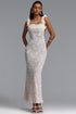 Trese Sexy Contour Ruffle Straps Backless Floral Lace Maxi Dress