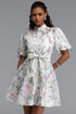 Elio Resort Flowy Puff Sleeve Rhinestone Floral Print Woven Mini Dress