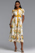 Paco Elegant Tailored Short Sleeve Print Floral Lace Midi Dress