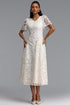 Eigra Elegant Tailored Short Sleeve V Neck Floral Lace Maxi Dress