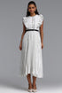 Keely Classic Tailored Ruffle Pleated Polka Dot Woven Maxi Dress