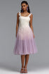 Gevjon Romantic Flowy Sleeveless Ruffle Tulle Midi Dress