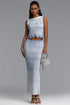 Ensley Romantic Contour Sleeveless Striped Knit Blue Top and Skirt Two Piece Set