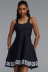 Marcella Chic Cinched Sleeveless Contrast Floral Embroidery Bandage Mini Dress