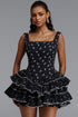 Peyton Chic Cinched Sleeveless Tiered Ruffle Polka Dot Woven Mini Dress