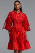 Jana Romantic Flowy Puffed Tulle Sleeves Rhinestone A-Line Woven Mini Dress
