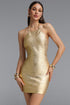 Delaney Sexy Contour Halter Metallic Bandage Mini Dress