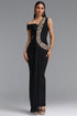 Nevaeh Elegant Contour Rhinestone Draped Ruched Bandage Maxi Dress