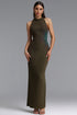 Lisbon Elegant Contour High Neck Beaded Embroidery Woven Maxi Dress