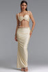 Mlisa Stylish Flowy Tie Detail Top Ruched Apricot Midi Skirt Two Piece Set