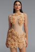 Vanya Elegant Skin-brightening Halter Floral Bodycon Apricot Mini Dress