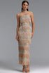 Pelze Glamorous Contour Strapless Tassel Rhinestone Bandage Maxi Dress