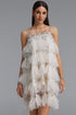 Umeko Elegant Flowy Ruffle Rhinestone Camisole Sequin Mini Dress