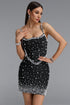 Majrela Gorgeous Fitted Spaghetti Strap Pearl Beaded Corset Black Bandage Mini Dress