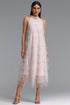 Montigo Exquisite Youthful Sleeveless Layered Rhinestone Sequin Embroidery Tulle Maxi Dress