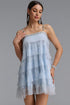 Iana Romantic Flowy Tiered Ruffle Sequin Fringe Rhinestone Blue Mini Dress