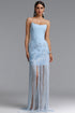 Ezgi Chic Contour Strapless Floral Fringe Bandage Blue Maxi Dress