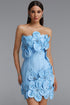Janneth¡¡Exquisite Fitted Strapless Rhinestone Floral Blue Mini Bandage Dress