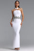 Trinaco Elegant Contour Halter Floral Rhinestone Bandage Maxi Dress