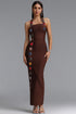 Dixie Halter Sleeveless Diamond Brown Bandage Maxi Dress