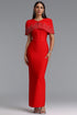 Frances Elegant Contour Rhinestone Shawl Strapless Red Bandage Maxi Dress Set
