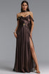 Sebastian Elegant Cinched Waist One Shoulder Sash Ruched Metallic Decor Woven Maxi Dress
