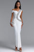 Nevaeh Elegant Contour Rhinestone Draped Ruched Bandage White Maxi Dress
