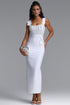 Eudase Spaghetti Strap Mesh Pearl Floral Bandage Maxi Dress