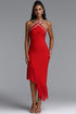 Nialla Sleeveless Diamond Flounce Bandage Red Maxi Dress