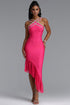 Nialla Sleeveless Diamond Flounce Bandage Rose Pink Maxi Dress
