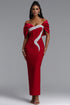 Edda Elegant Contour One Shoulder Ruched Rhinestone Bandage Red Maxi Dress
