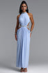 Evelina Chic Flowy Halter Open Back Ruched Blue Maxi Dress