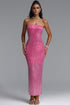 Julissa Strapless Rhinestone Mesh Fabric Maxi Dress